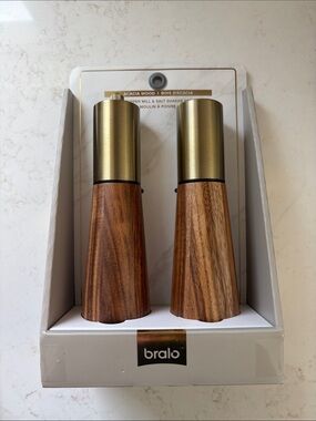 ALO Yoga Acacia Wood Salt & Pepper Mills with Gold Tops